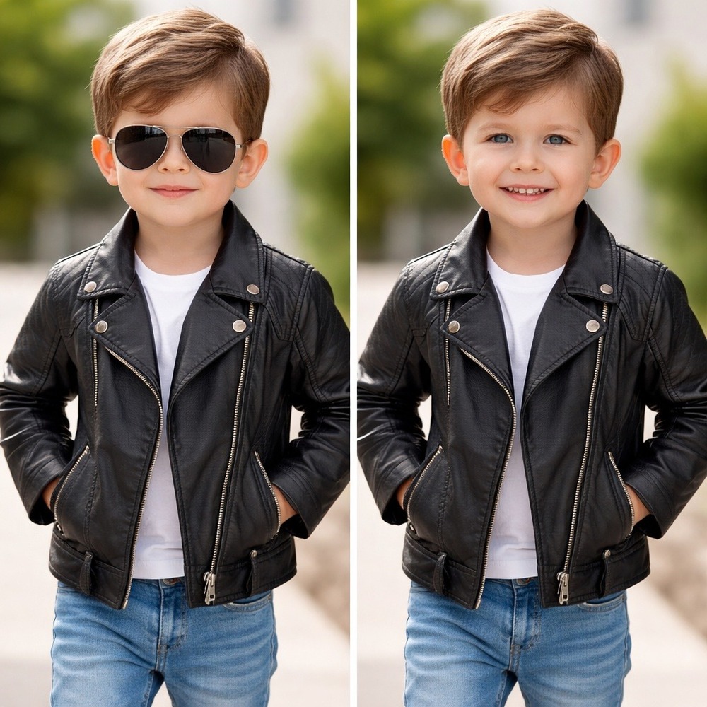 Urban Republic Kids Black Faux Leather Moto Biker Jacket Size 3T Asymmetric Zip